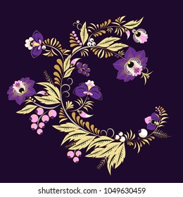 stock vector abstract hand draw flower and wave, doodle bouquet. oriental or arabic, russia art background. template for card. banner