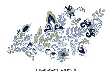 stock vector abstract hand draw flower and wave, doodle bouquet. oriental or arabic, russia art background. template for card. banner