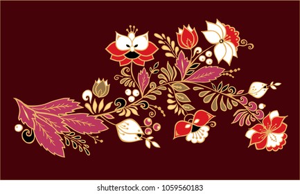 stock vector abstract hand draw flower and wave, doodle bouquet. oriental or arabic, russia art background. template for card. banner
