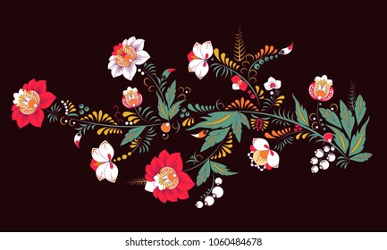 stock vector abstract hand draw flower and wave, doodle bouquet. oriental or arabic, russia art background. template for card. banner