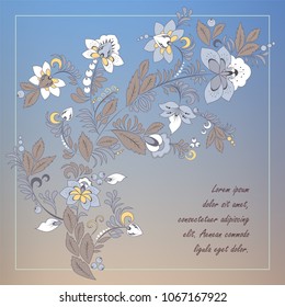 stock vector abstract hand draw flower and wave, doodle bouquet. oriental or arabic, russia art background. template for card. banner