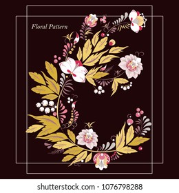 stock vector abstract hand draw flower and wave, doodle bouquet. oriental or arabic, russia art background. template for card. banner