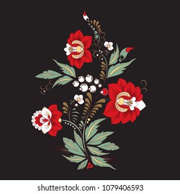 stock vector abstract hand draw flower and wave, doodle bouquet. oriental or arabic, russia art background. template for card. banner