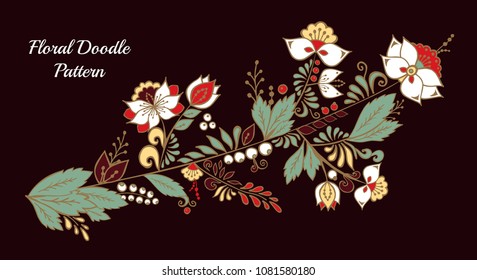 stock vector abstract hand draw flower and wave, doodle bouquet. oriental or arabic, russia art background. template for card. banner