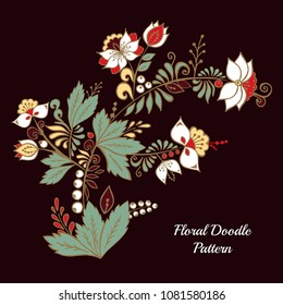 stock vector abstract hand draw flower and wave, doodle bouquet. oriental or arabic, russia art background. template for card. banner