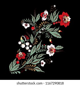 stock vector abstract hand draw flower and wave, doodle bouquet. oriental or arabic, russia art background. template for card. banner