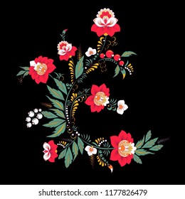 stock vector abstract hand draw flower and wave, doodle bouquet. oriental or arabic, russia art background. template for card. banner