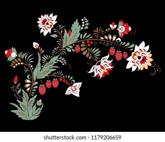 stock vector abstract hand draw flower and wave, doodle bouquet. oriental or arabic, russia art background. template for card. banner
