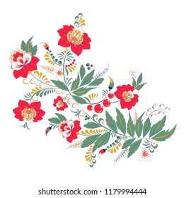 stock vector abstract hand draw flower and wave, doodle bouquet. oriental or arabic, russia art background. template for card. banner
