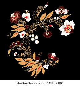 stock vector abstract hand draw flower and wave, doodle bouquet. oriental or arabic, russia art background. template for card. banner