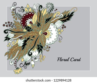 stock vector abstract hand draw flower and wave, doodle bouquet. oriental or arabic, russia art background. template for card. banner