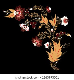 stock vector abstract hand draw flower and wave, doodle bouquet. oriental or arabic, russia art background. template for card. banner