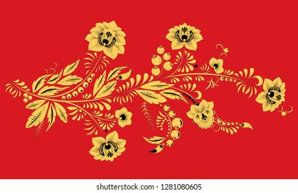stock vector abstract hand draw flower and wave, doodle bouquet. oriental or arabic, russia art background. template for card. banner