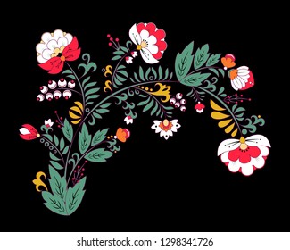 stock vector abstract hand draw flower and wave, doodle bouquet. oriental or arabic, russia art background. template for card. banner