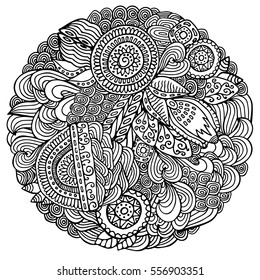Outline Round Floral Pattern Coloring Book Stock Vector (Royalty Free ...