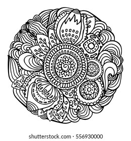 stock vector abstract hand draw flower and wave, doodle pattern. oriental or arabic art background