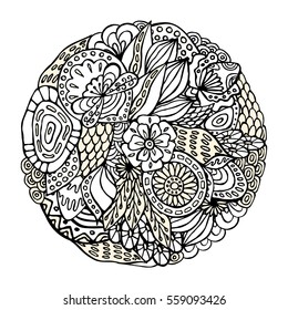 stock vector abstract hand draw flower and wave, doodle pattern. oriental or arabic art background