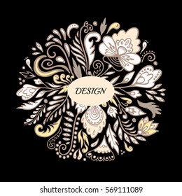 stock vector abstract hand draw flower and wave, doodle pattern. oriental or arabic art background