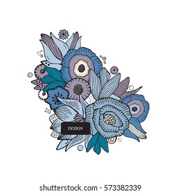 stock vector abstract hand draw flower and wave, doodle bouquet. oriental or arabic art background. template for card. banner