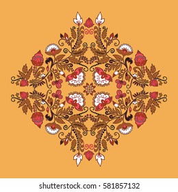 stock vector abstract hand draw flower and wave, doodle bouquet. oriental or arabic, russia art background. template for card. banner