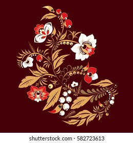 stock vector abstract hand draw flower and wave, doodle bouquet. oriental or arabic, russia art background. template for card. banner