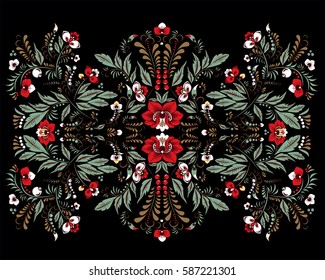 stock vector abstract hand draw flower and wave, doodle bouquet. oriental or arabic, russia art background. template for card. banner