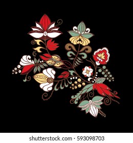 stock vector abstract hand draw flower and wave, doodle bouquet. oriental or arabic, russia art background. template for card. banner