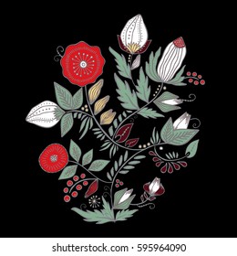 stock vector abstract hand draw flower and wave, doodle bouquet. oriental or arabic, russia art background. template for card. banner