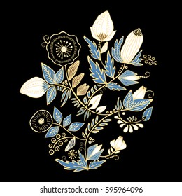 stock vector abstract hand draw flower and wave, doodle bouquet. oriental or arabic, russia art background. template for card. banner