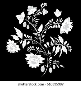 stock vector abstract hand draw flower and wave, doodle bouquet. oriental or arabic, russia art background. template for card. banner