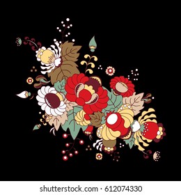 stock vector abstract hand draw flower and wave, doodle bouquet. oriental or arabic, russia art background. template for card. banner