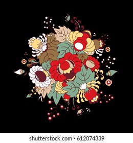 stock vector abstract hand draw flower and wave, doodle bouquet. oriental or arabic, russia art background. template for card. banner
