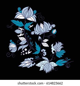 stock vector abstract hand draw flower and wave, doodle bouquet. oriental or arabic, russia art background. template for card. banner