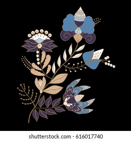 stock vector abstract hand draw flower and wave, doodle bouquet. oriental or arabic, russia art background. template for card. banner