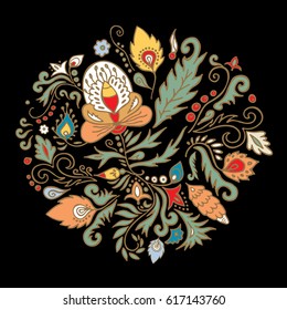 stock vector abstract hand draw flower and wave, doodle bouquet. oriental or arabic, russia art background. template for card. banner