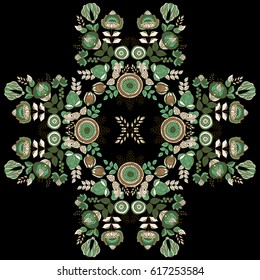 stock vector abstract hand draw flower and leaf, doodle ornament. oriental or arabic, russia art background. template for card. banner