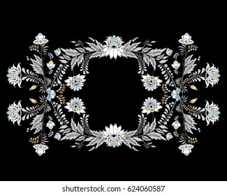 stock vector abstract hand draw flower and leaf, doodle ornament. oriental or arabic, russia art background. template for card. banner