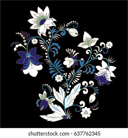 stock vector abstract hand draw flower and wave, doodle bouquet. oriental or arabic, russia art background. template for card. banner