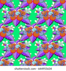 Stock vector abstract hand draw pattern with flowers in violet and blue colors. Oriental or arabic, russia art background. Seamless template for card or banner.