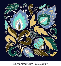 stock vector abstract hand draw flower and wave, doodle bouquet. oriental or arabic, russia art background. template for card. banner