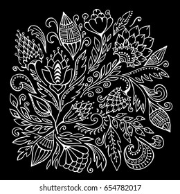 stock vector abstract hand draw flower and leaf, doodle ornament. oriental or arabic, russia art background. template for card. banner