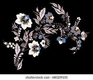 stock vector abstract hand draw flower and wave, doodle bouquet. oriental or arabic, russia art background. template for card. banner