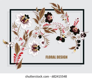 stock vector abstract hand draw flower and wave, doodle bouquet. oriental or arabic, russia art background. template for card. banner
