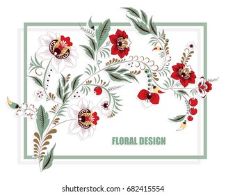 stock vector abstract hand draw flower and wave, doodle bouquet. oriental or arabic, russia art background. template for card. banner