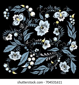stock vector abstract hand draw flower and leaf, doodle ornament. oriental or arabic, russia art background. template for card. banner