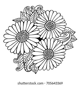 stock vector abstract hand draw flower and wave, doodle bouquet. oriental or arabic, russia art background. template for card. banner