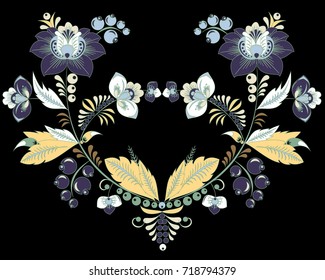 stock vector abstract hand draw flower and wave, doodle bouquet. oriental or arabic, russia art background. template for card. banner