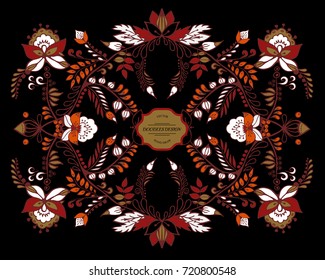 stock vector abstract hand draw flower and leaf, doodle ornament. oriental or arabic, russia art background. template for card. banner