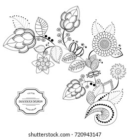 stock vector abstract hand draw flower and wave, doodle bouquet. oriental or arabic, russia art background. template for card. banner