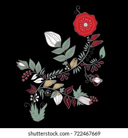 stock vector abstract hand draw flower and wave, doodle bouquet. oriental or arabic, russia art background. template for card. banner